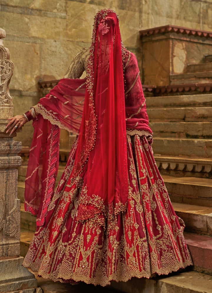 Maroon Red Raw Silk Lehenga Set Nitika Gujral - Fabilicious Fashion