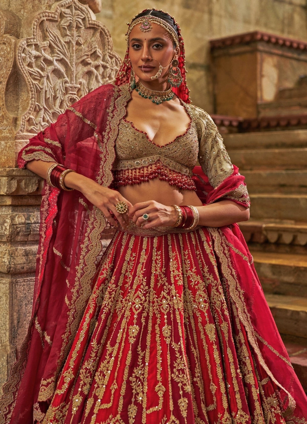 Maroon Red Raw Silk Lehenga Set Nitika Gujral - Fabilicious Fashion