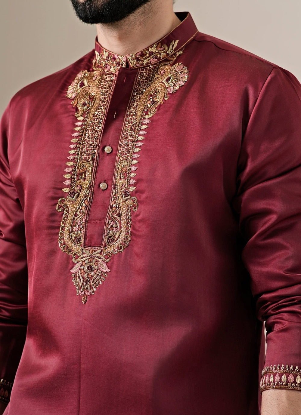Darzi House Maroon Red Silk Blend Kurta SetFabilicious Fashion