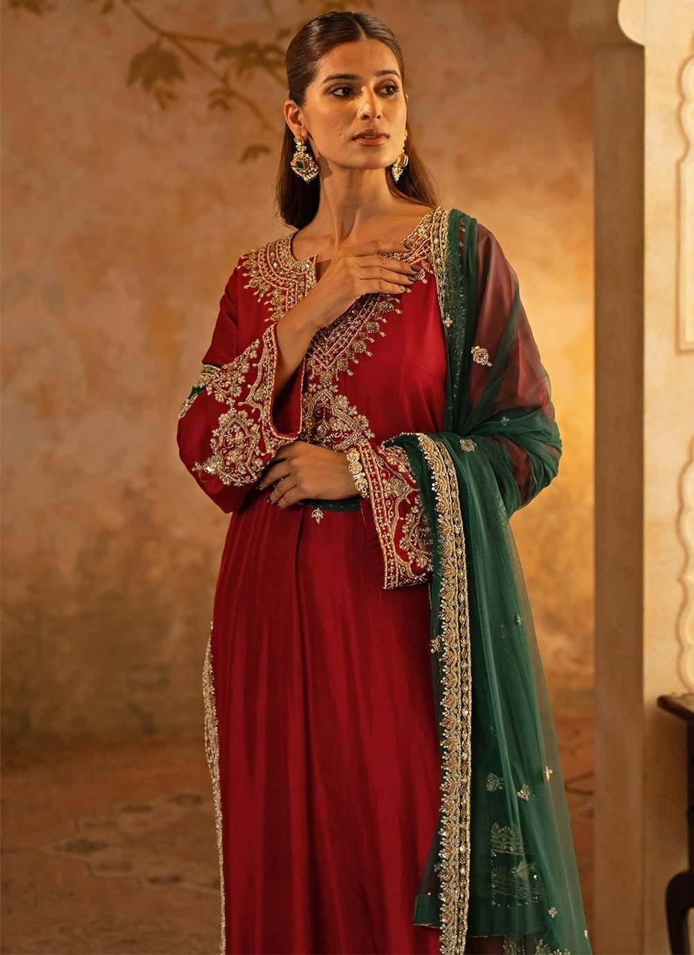 Angad Singh Maroon Red Silk Kurta Pants With Green DupattaFabilicious Fashion