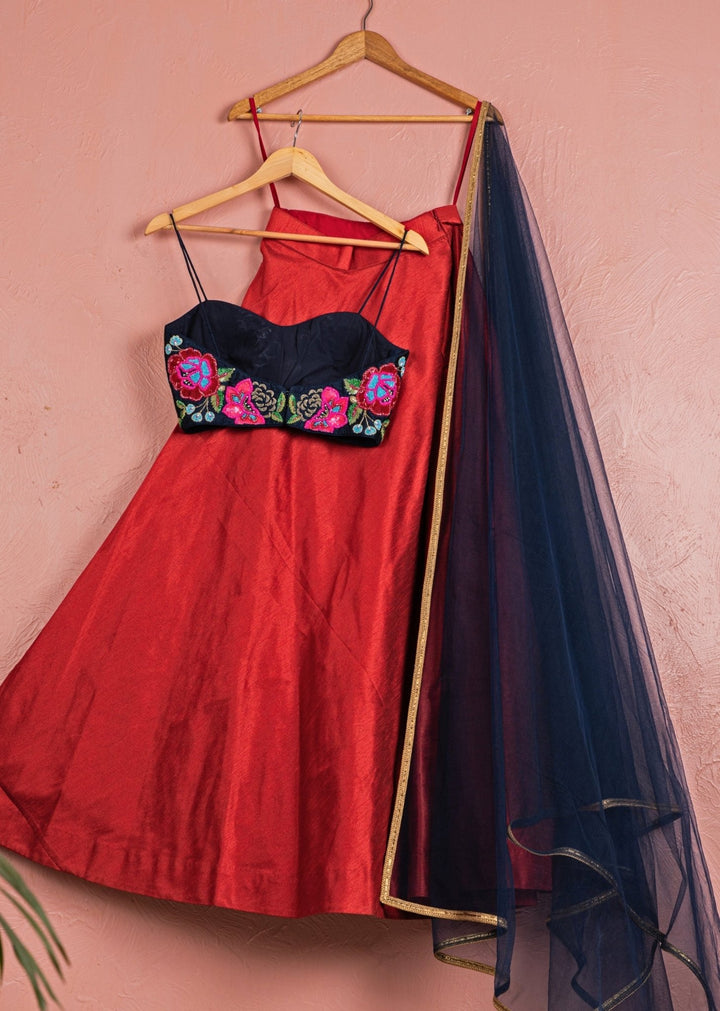 Maroon Red Silk Lehenga With Multicolor Blouse Anisha Shetty - Fabilicious Fashion