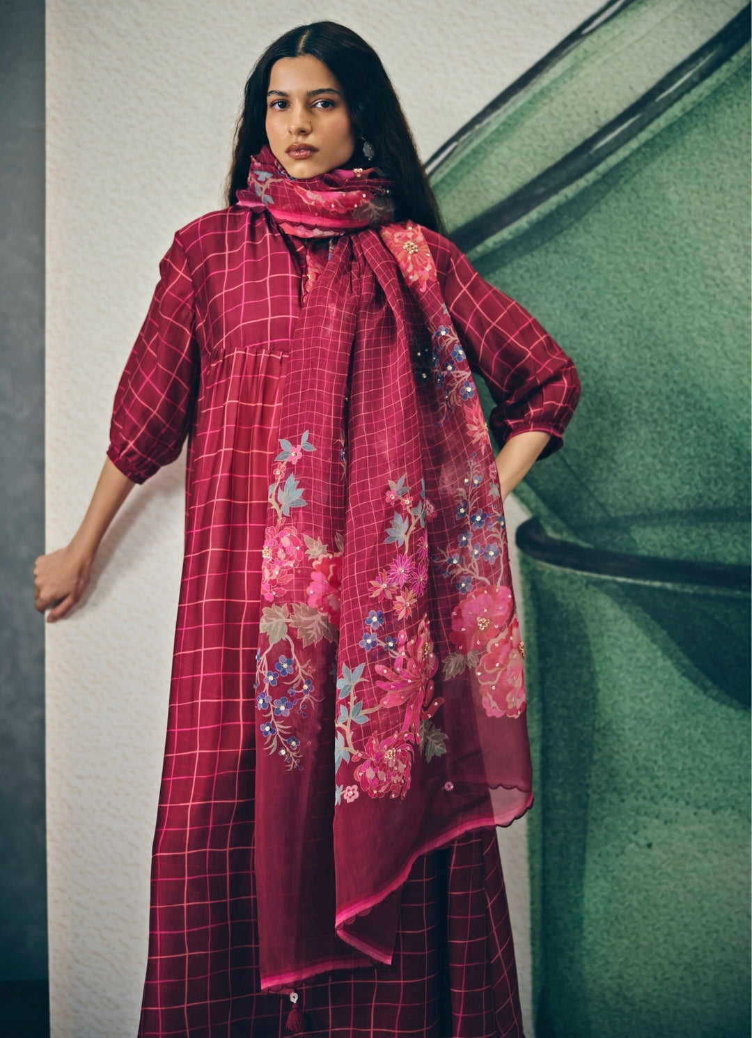 Paulmi and Harsh X Ease Maroon Red Silk Organza Kurta Pants SetFabilicious Fashion