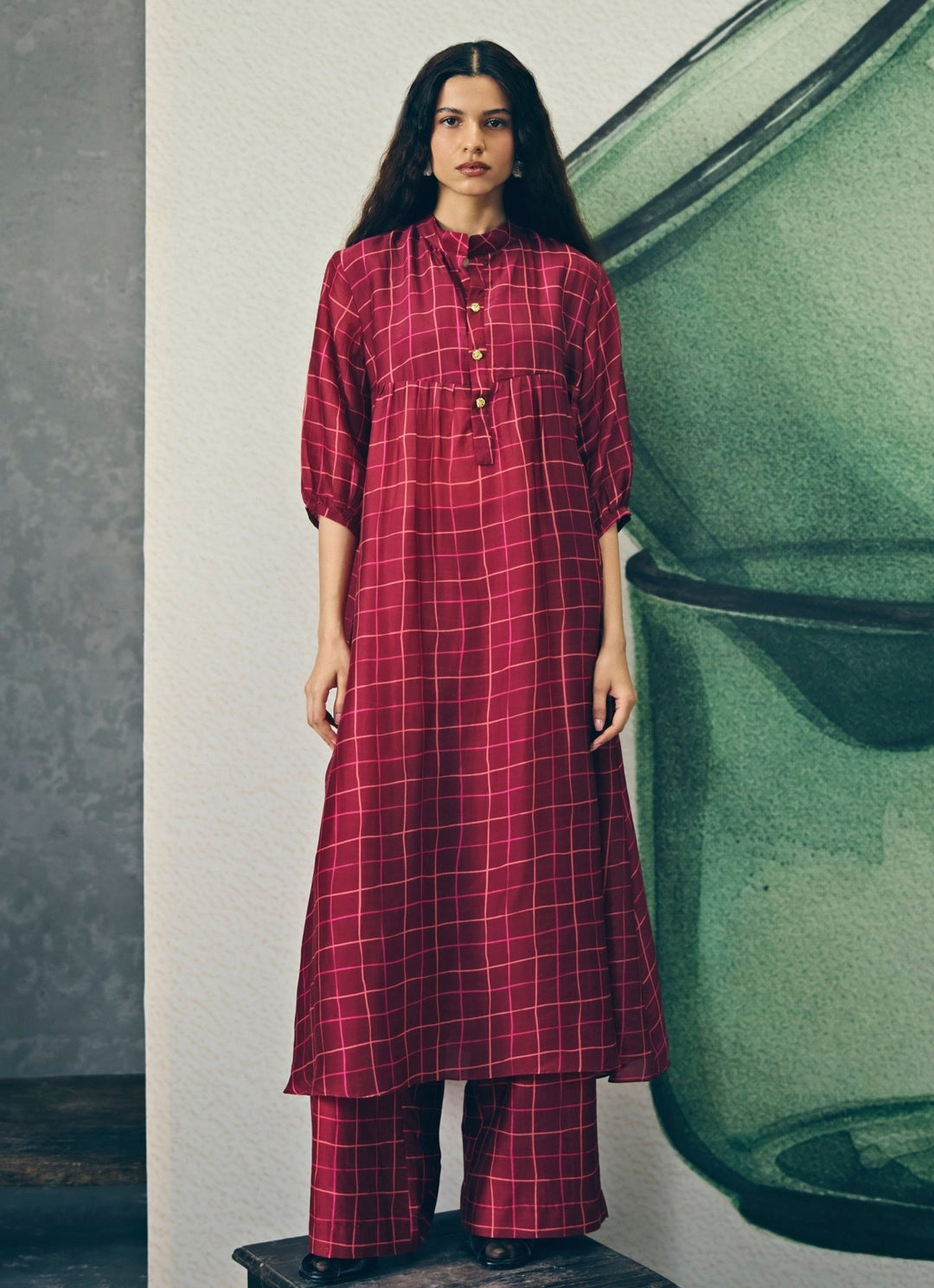 Paulmi and Harsh X Ease Maroon Red Silk Organza Kurta Pants SetFabilicious Fashion