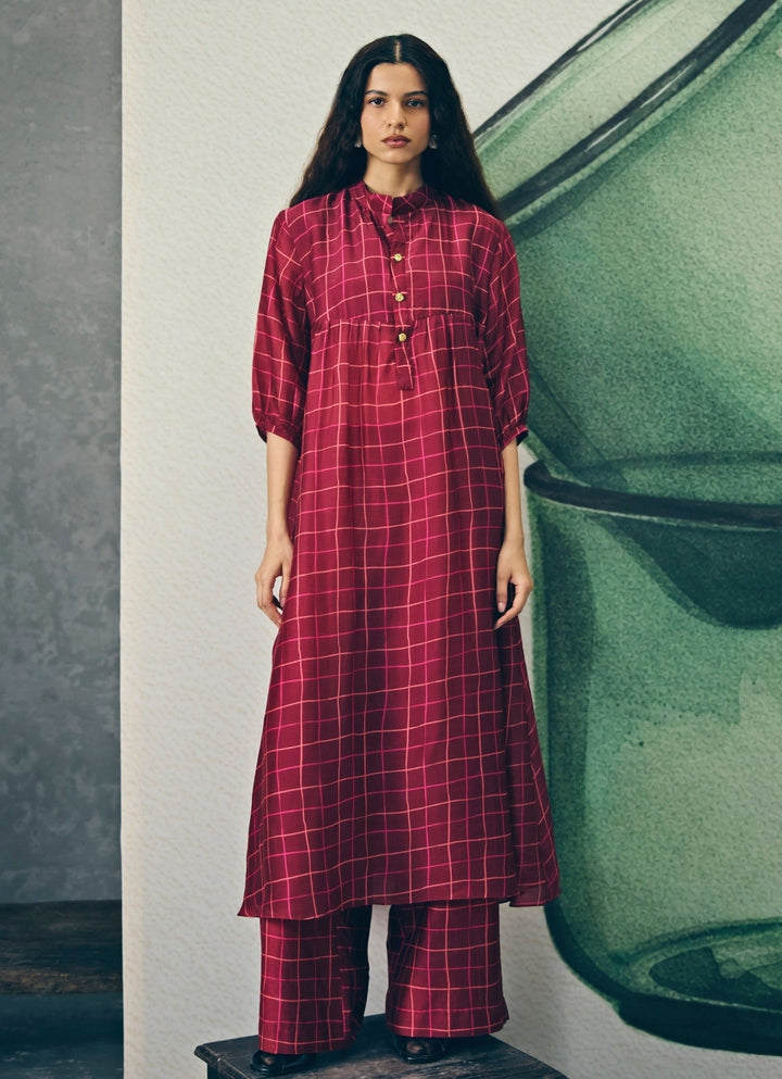 Paulmi and Harsh X Ease Maroon Red Silk Organza Kurta Pants SetFabilicious Fashion