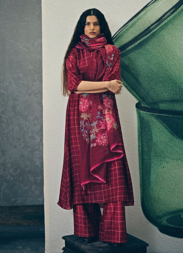 Paulmi and Harsh X Ease Maroon Red Silk Organza Kurta Pants SetFabilicious Fashion