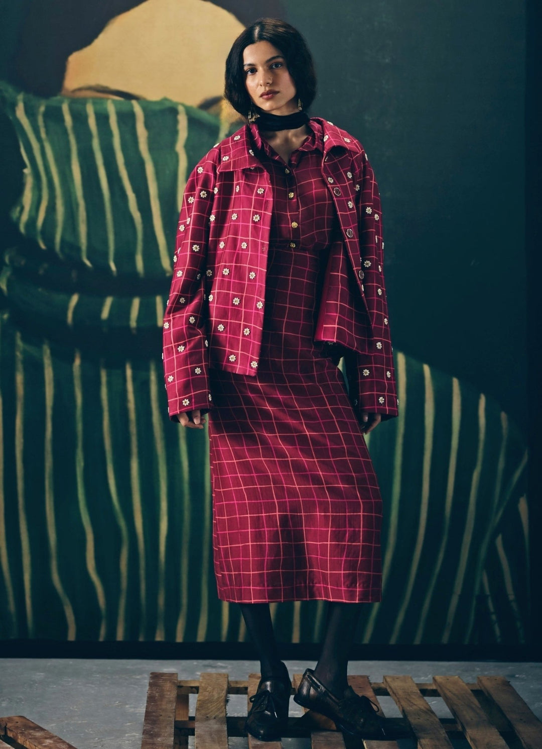 Maroon Red Silk Skirt Set With Jacket Paulmi and Harsh X Ease - Fabilicious Fashion