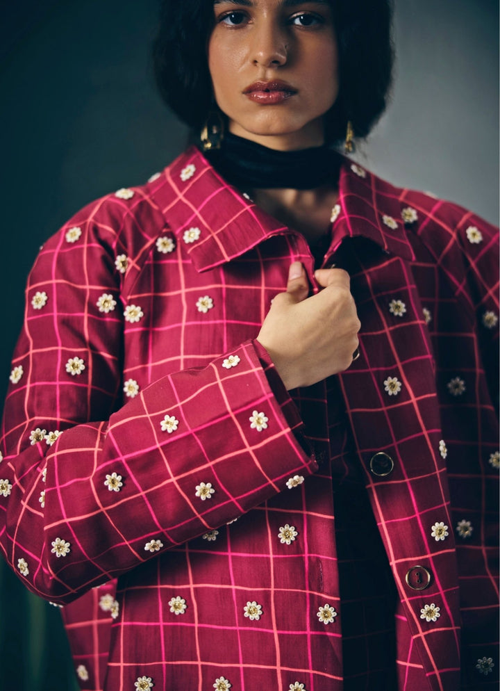 Maroon Red Silk Skirt Set With Jacket Paulmi and Harsh X Ease - Fabilicious Fashion