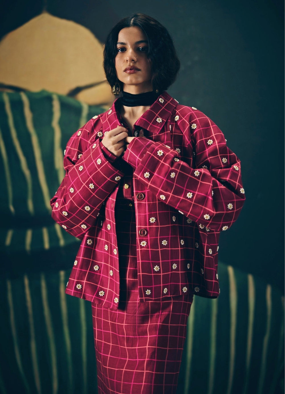 Maroon Red Silk Skirt Set With Jacket Paulmi and Harsh X Ease - Fabilicious Fashion