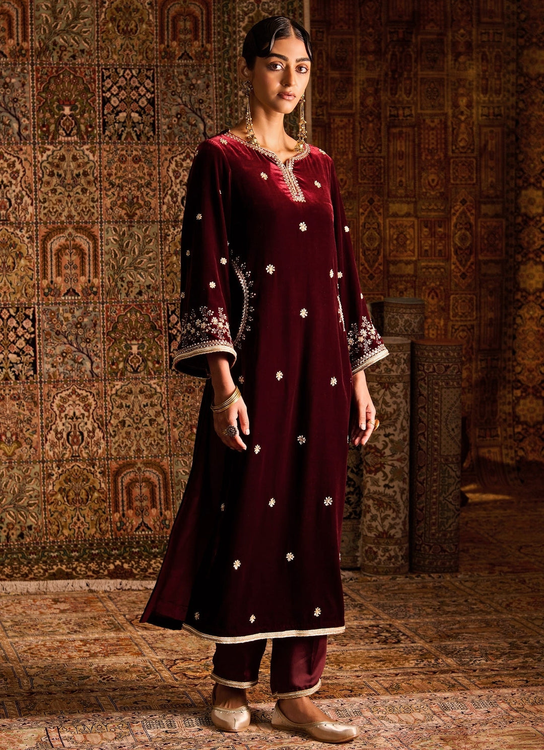 Zoon Tribe Maroon Red Silk Velvet Kurta Pants SetFabilicious Fashion