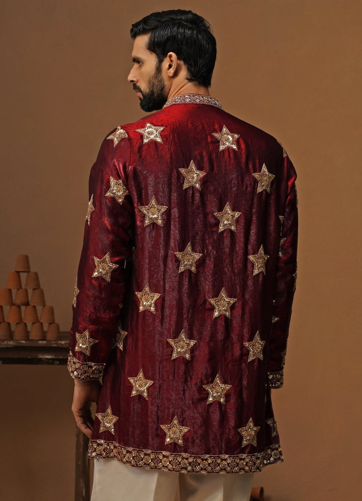 Kalpraag Maroon Red Tissue Silk Short Kurta SetFabilicious Fashion
