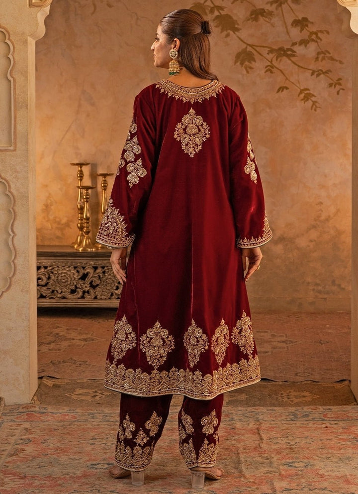 Angad Singh Maroon Red Velvet Kurta Pants SetFabilicious Fashion