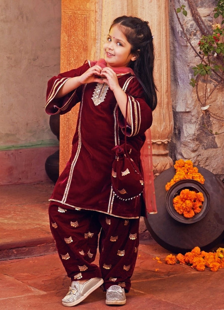 Chotibuti Maroon Red Velvet Kurta Salwar SetFabilicious Fashion