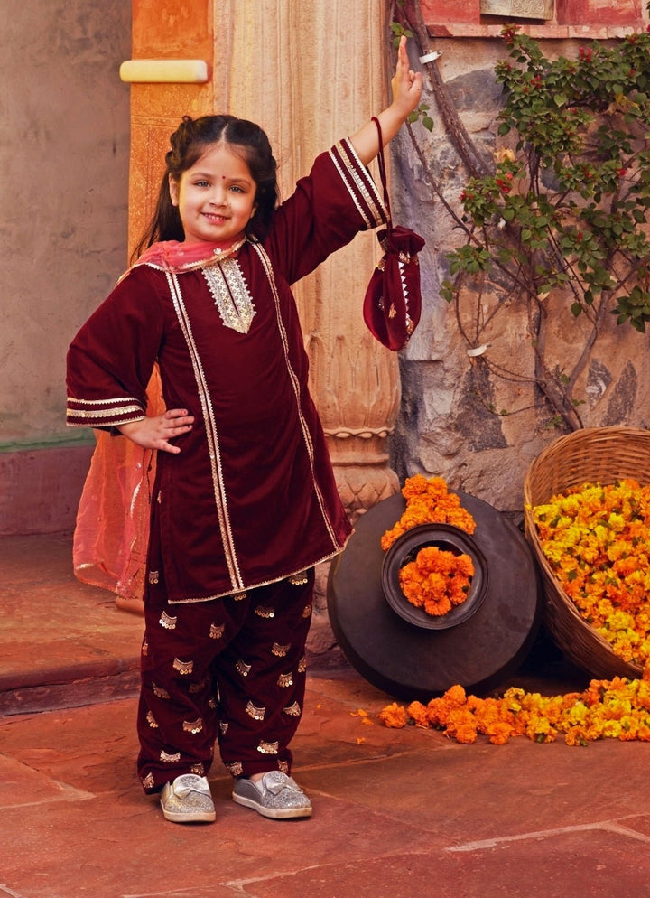 Chotibuti Maroon Red Velvet Kurta Salwar SetFabilicious Fashion