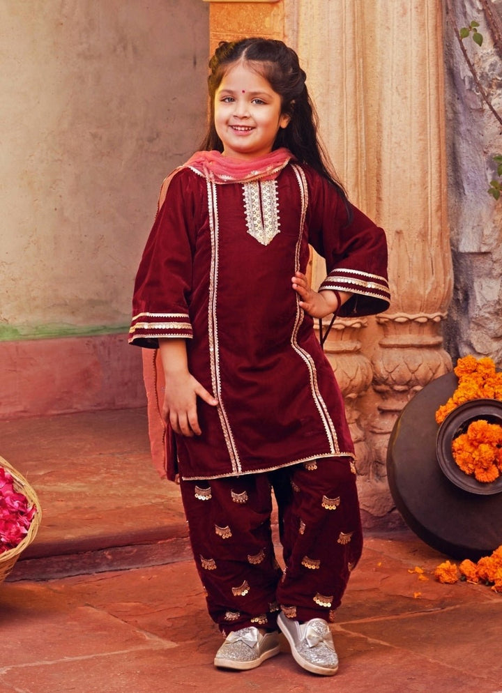 Chotibuti Maroon Red Velvet Kurta Salwar SetFabilicious Fashion