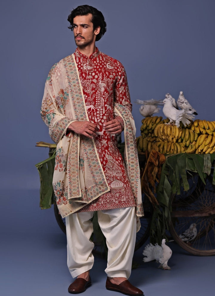 Maroon Resham Embroidered Kurta Patiala Set Kalpraag - Fabilicious Fashion