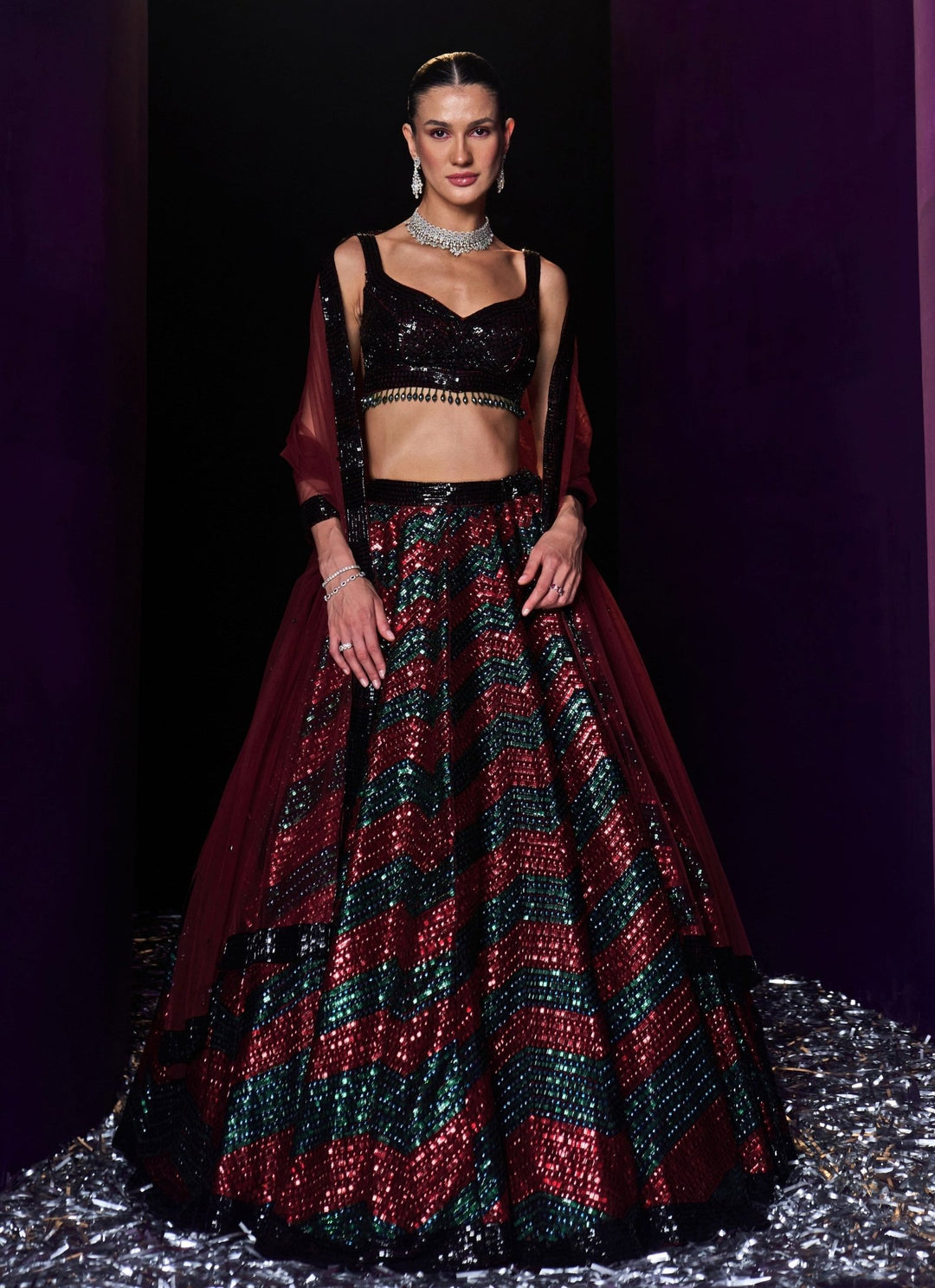 Maroon Sequins Embroidered Bridal Lehenga Set Angad Singh - Fabilicious Fashion