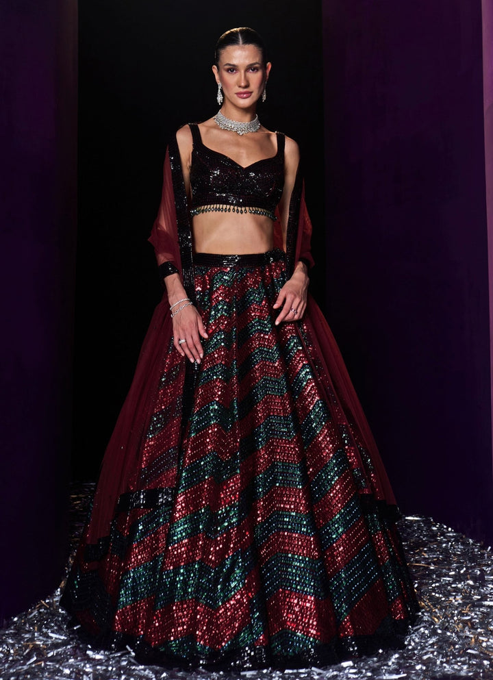 Maroon Sequins Embroidered Bridal Lehenga Set Angad Singh - Fabilicious Fashion