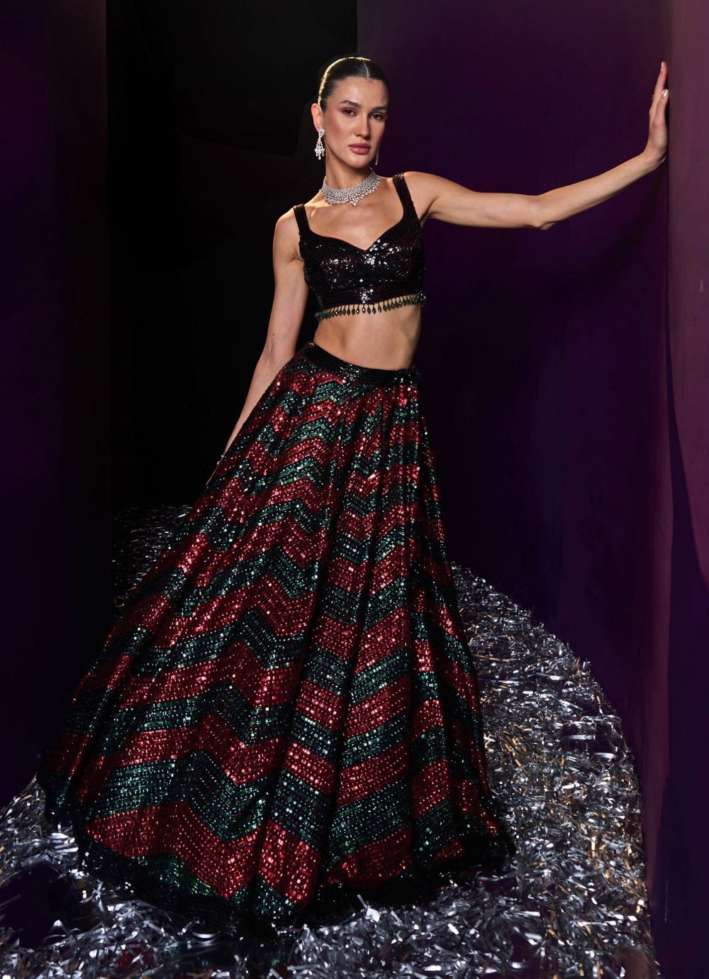 Maroon Sequins Embroidered Bridal Lehenga Set Angad Singh - Fabilicious Fashion
