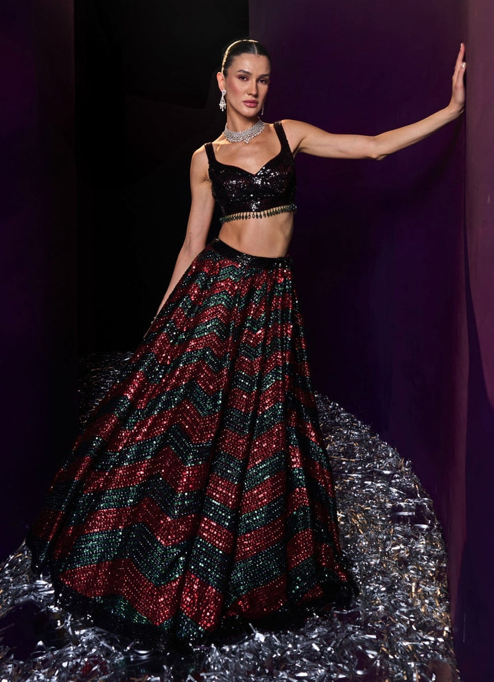 Maroon Sequins Embroidered Bridal Lehenga Set Angad Singh - Fabilicious Fashion