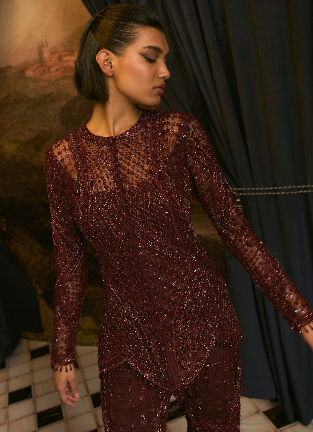 Maroon Sequins Embroidered Kurta Sharara Set Mani Bhatia - Fabilicious Fashion