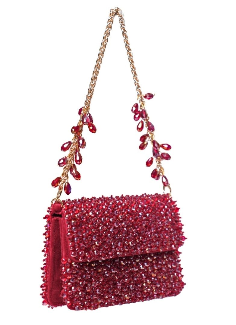 Maroon Suede Crystal Embellished Mini Bag House of Kosha - Fabilicious Fashion
