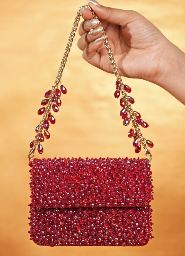 Maroon Suede Crystal Embellished Mini Bag House of Kosha - Fabilicious Fashion