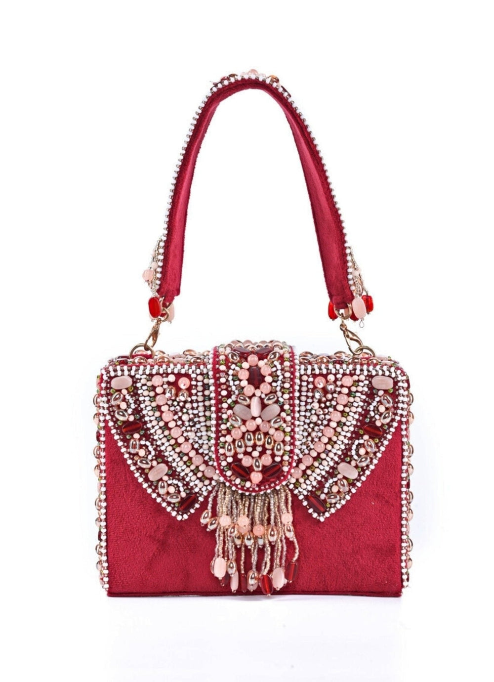 Maroon Suede Embellished Box Bag House of Kosha - Fabilicious Fashion