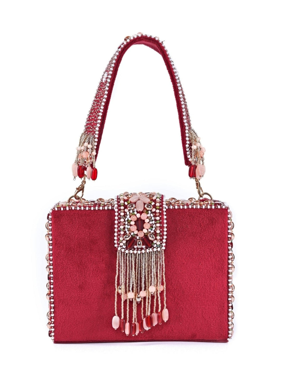 Maroon Suede Embellished Box Bag House of Kosha - Fabilicious Fashion