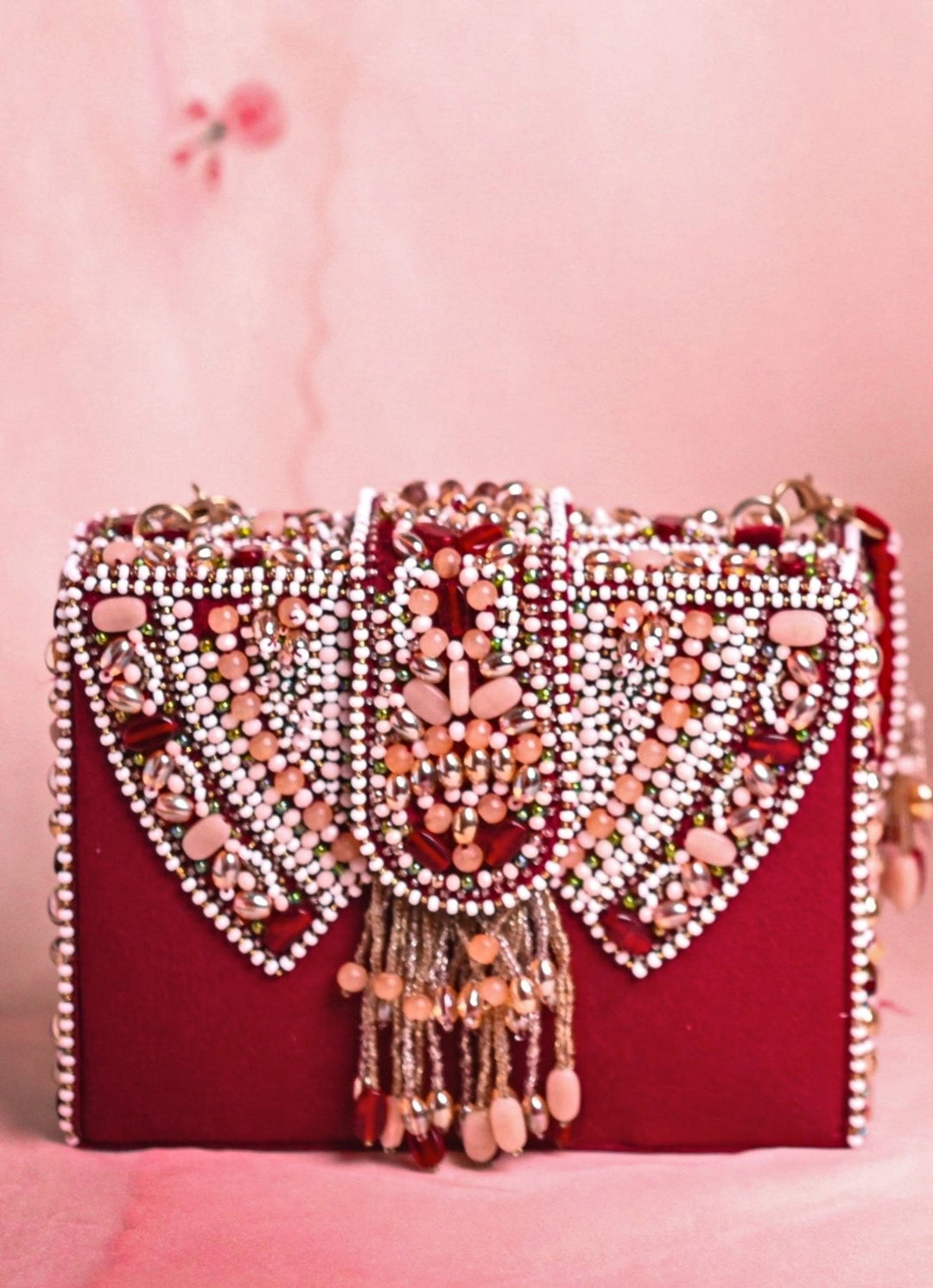 Maroon Suede Embellished Box Bag House of Kosha - Fabilicious Fashion