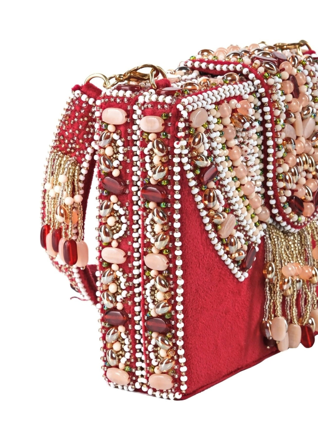 Maroon Suede Embellished Box Bag House of Kosha - Fabilicious Fashion