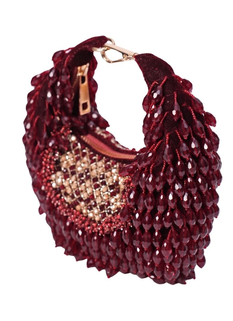 Maroon Suede Embellished Hobo Bag House of Kosha - Fabilicious Fashion