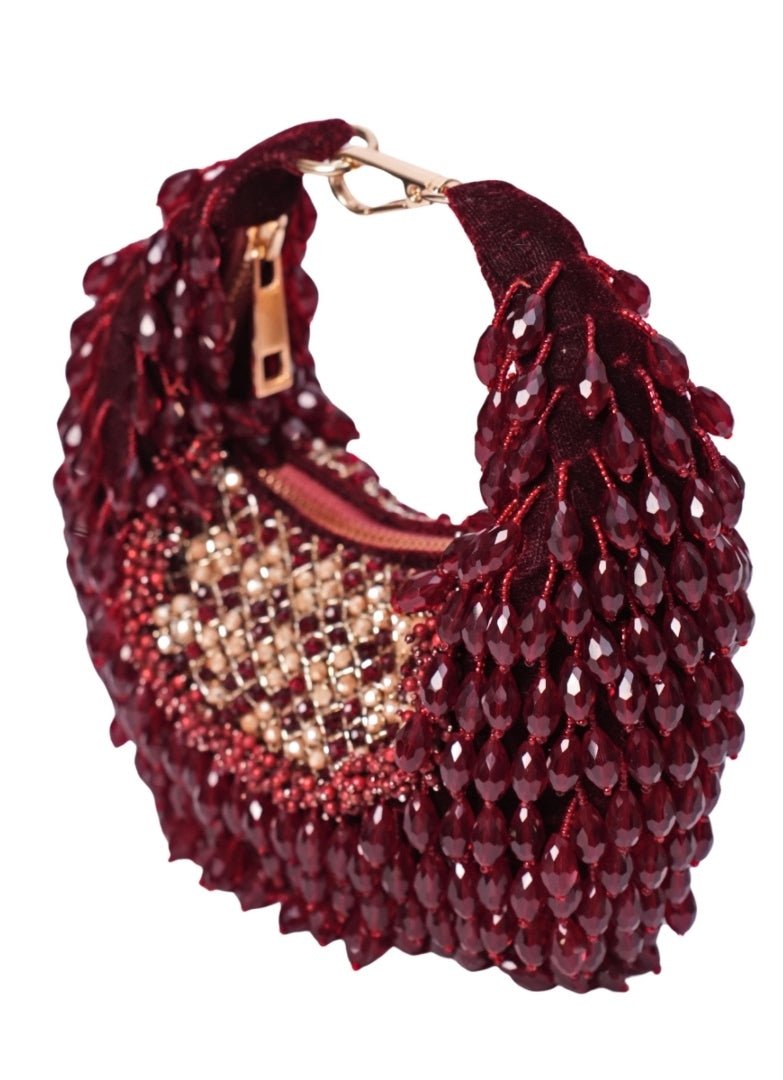 Maroon Suede Embellished Hobo Bag House of Kosha - Fabilicious Fashion