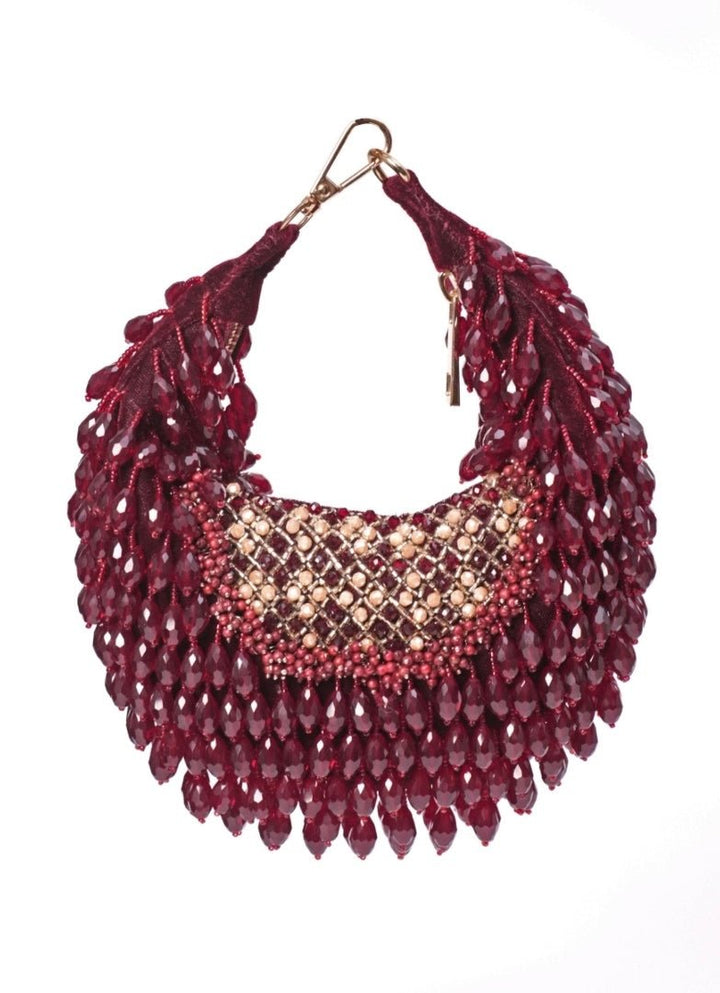 Maroon Suede Embellished Hobo Bag House of Kosha - Fabilicious Fashion