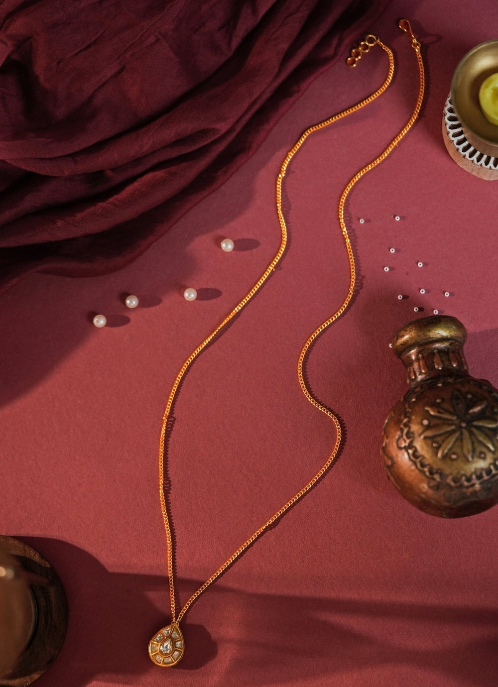 Riana Jewellery Matte Gold Chain With Jadtar PendantFabilicious Fashion