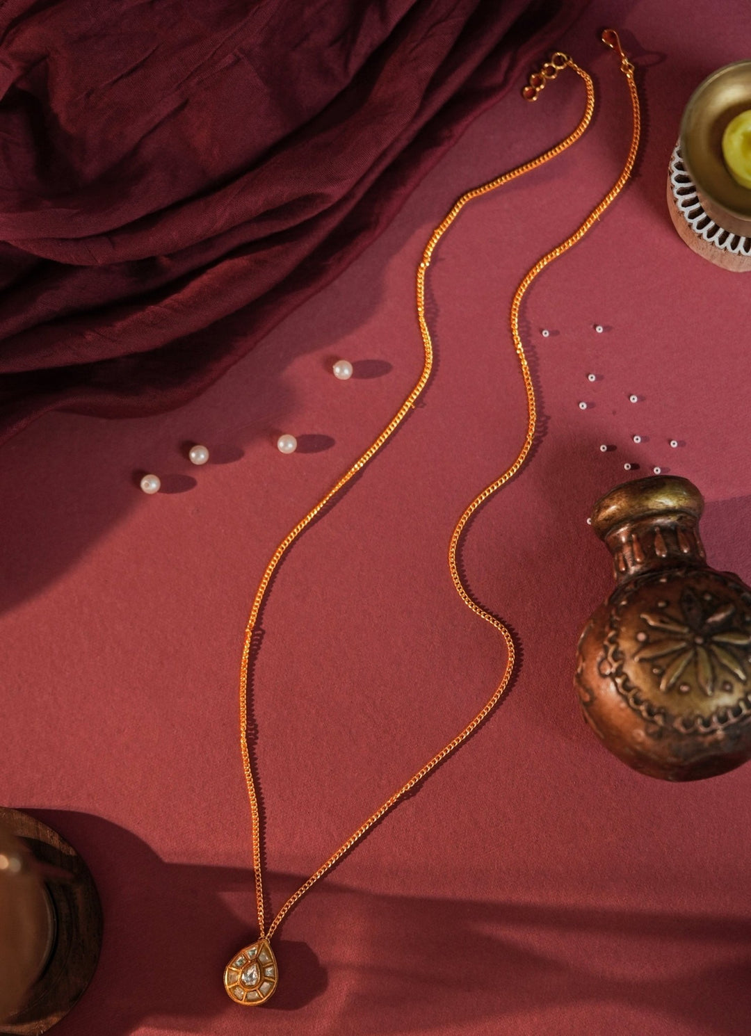 Riana Jewellery Matte Gold Chain With Jadtar PendantFabilicious Fashion