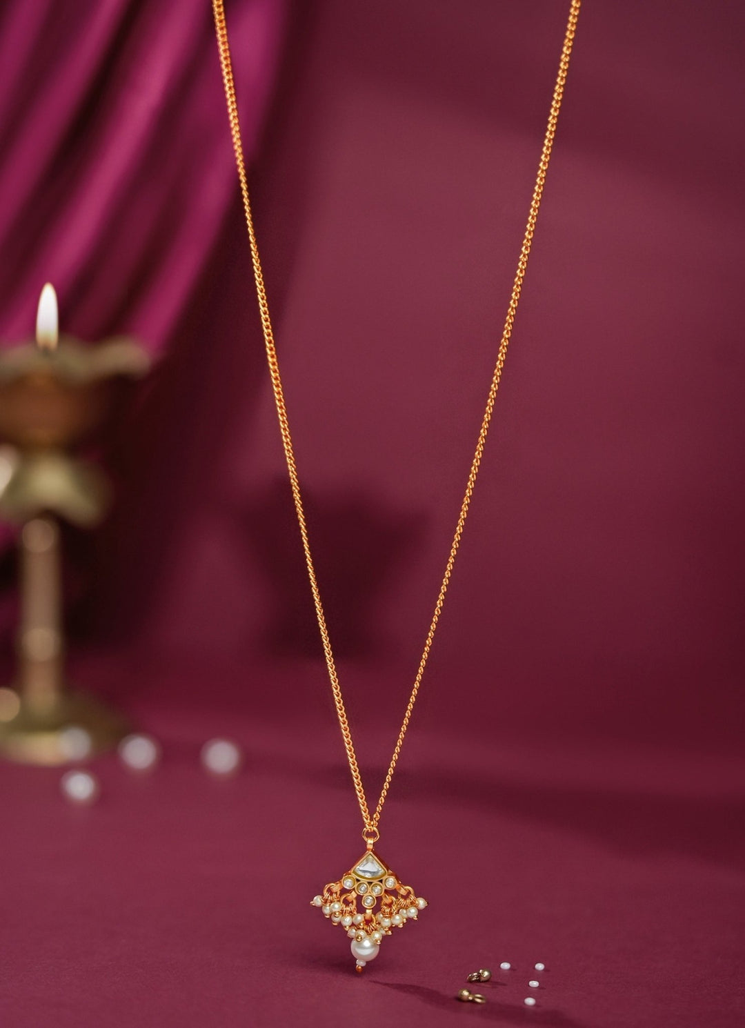 Matte Gold Chain With Pendant Riana Jewellery - Fabilicious Fashion