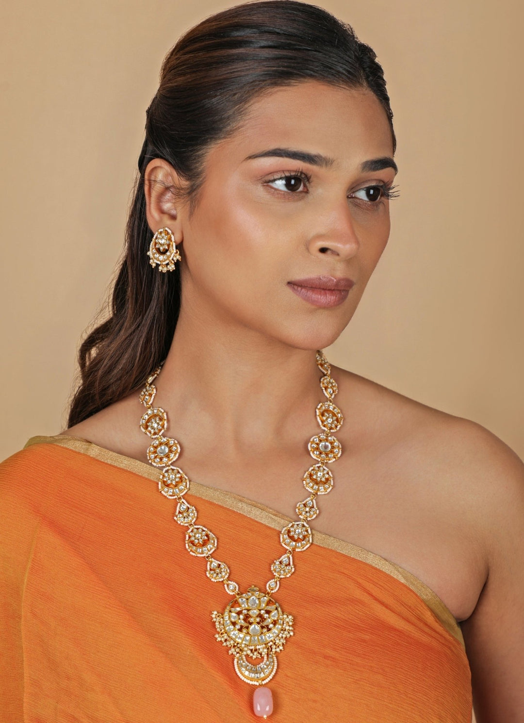 Riana Jewellery Matte Gold Long Necklace SetFabilicious Fashion