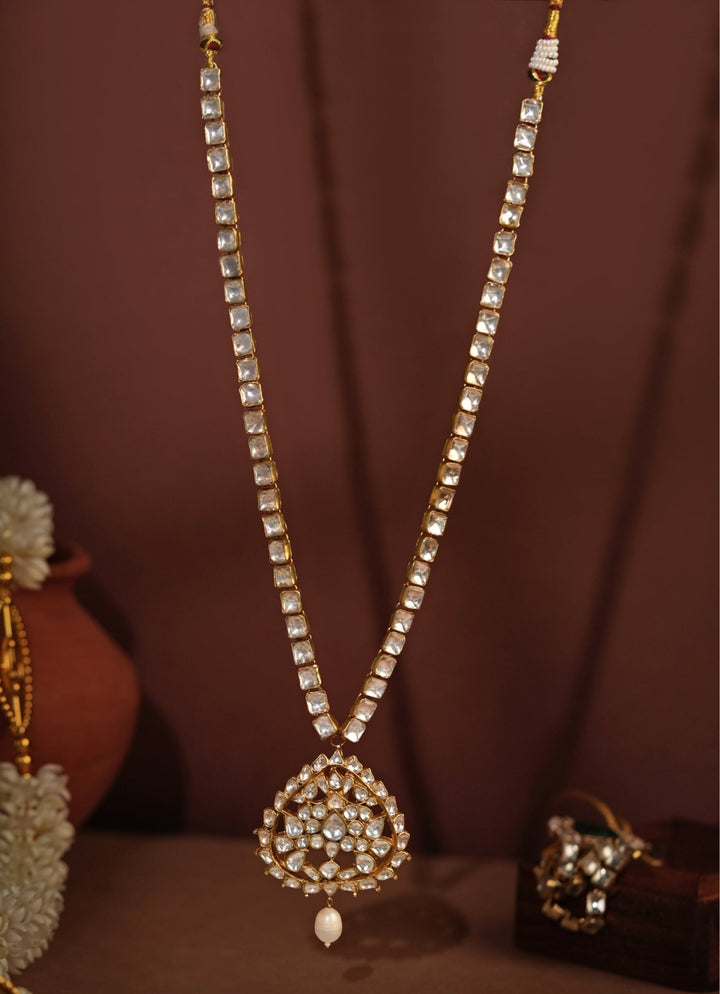 Riana Jewellery Matte Gold Long Necklace With Pearl PendantFabilicious Fashion