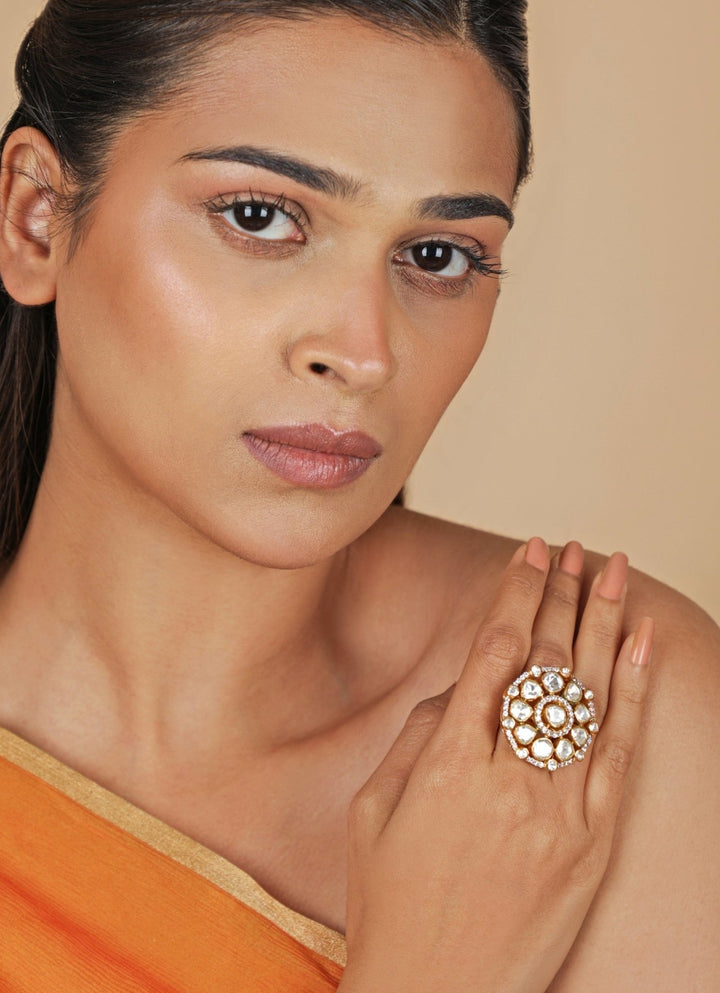 Matte Gold Moissanite Adjustable Ring Riana Jewellery - Fabilicious Fashion