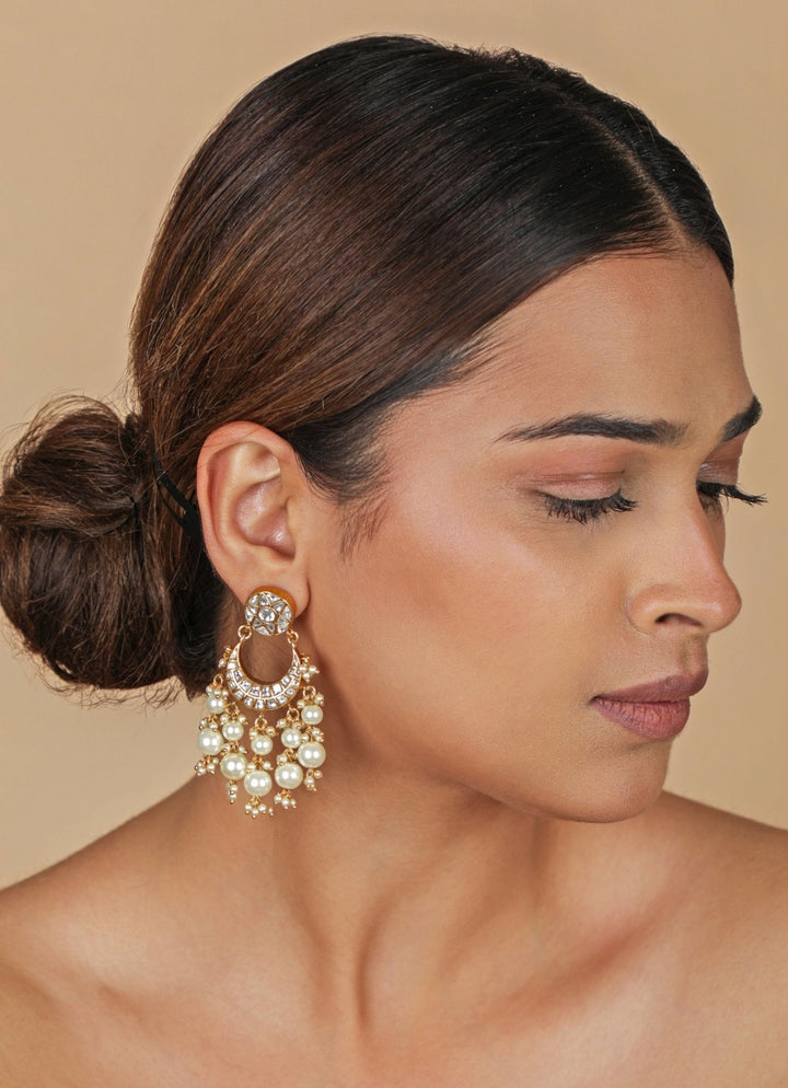 Riana Jewellery Matte Gold Pearl Chandbaali EarringsFabilicious Fashion