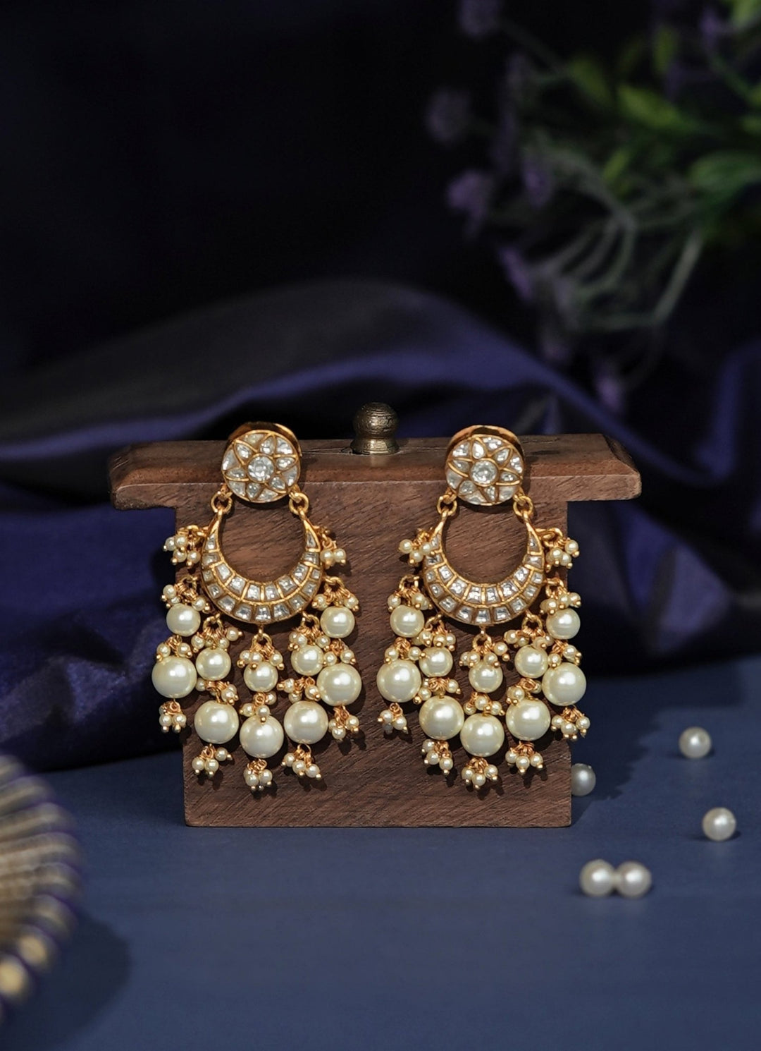 Riana Jewellery Matte Gold Pearl Chandbaali EarringsFabilicious Fashion