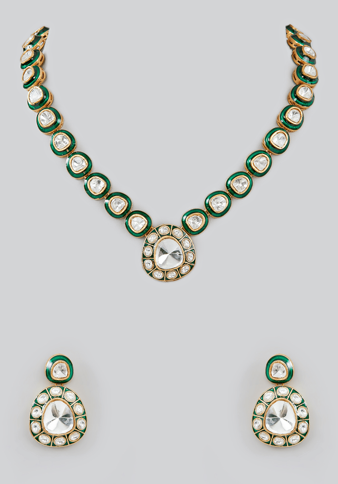 Meena Polki Necklace Set Zevar by Geeta - Fabilicious Fashion