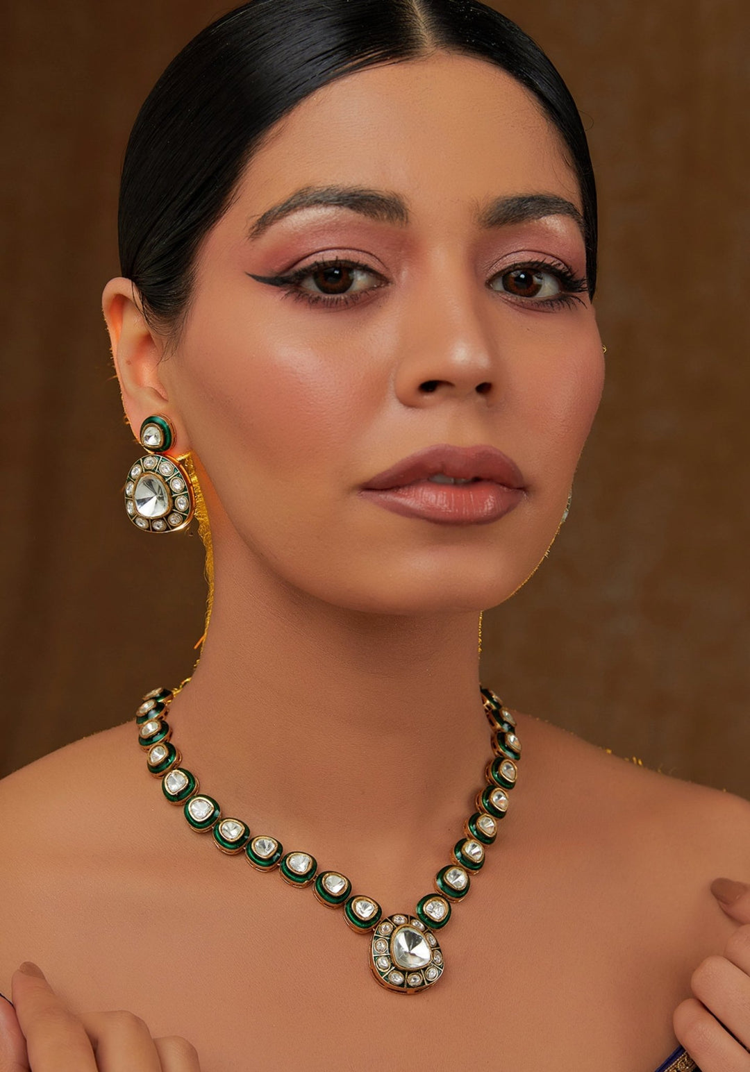 Meena Polki Necklace Set Zevar by Geeta - Fabilicious Fashion