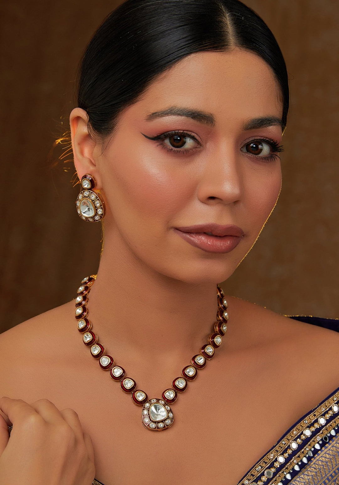 Meena Polki Necklace Set Zevar by Geeta - Fabilicious Fashion