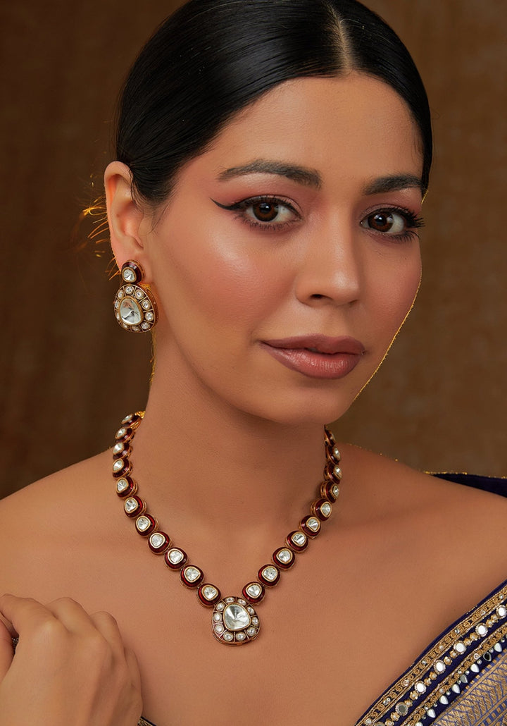 Meena Polki Necklace Set Zevar by Geeta - Fabilicious Fashion