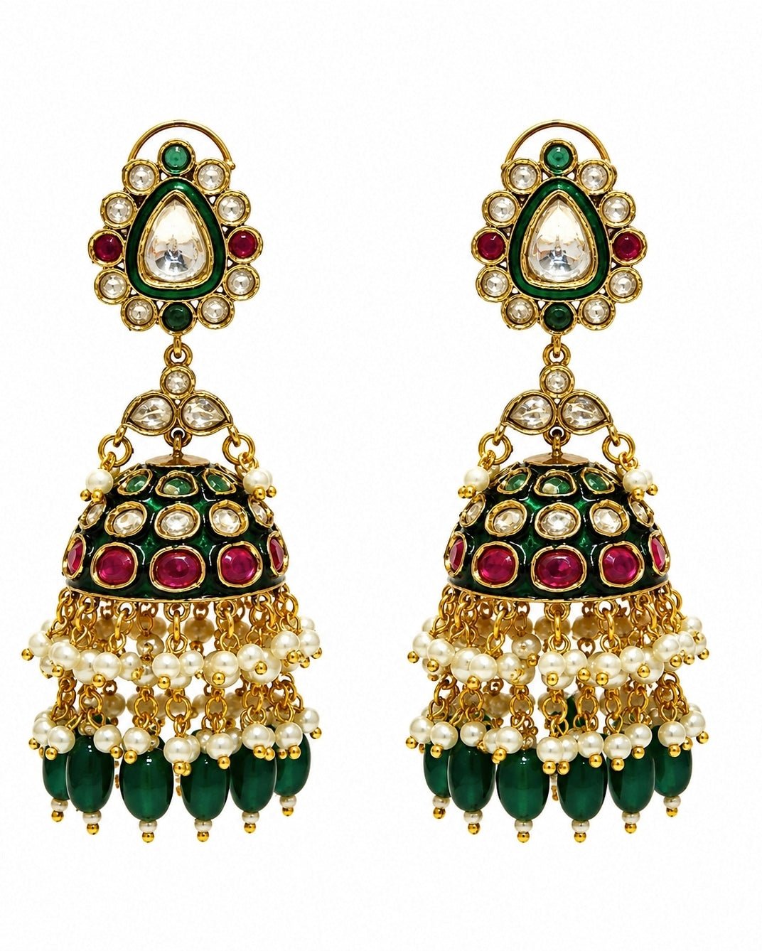 Vivinia By Vidhi Mehra Meenakari Polki Jhumka With Emerald Green DropsFabilicious Fashion
