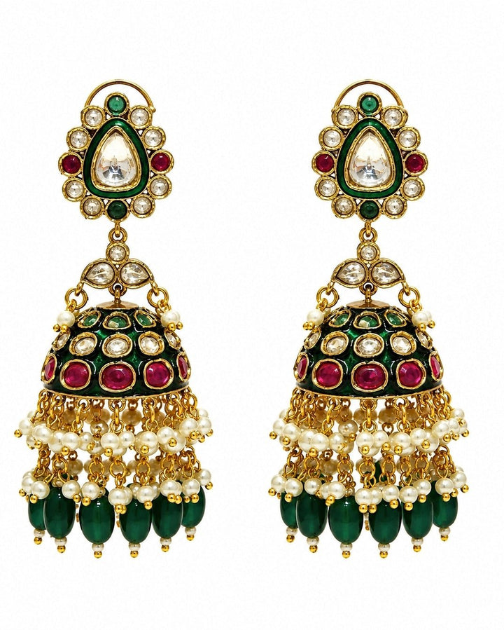 Vivinia By Vidhi Mehra Meenakari Polki Jhumka With Emerald Green DropsFabilicious Fashion