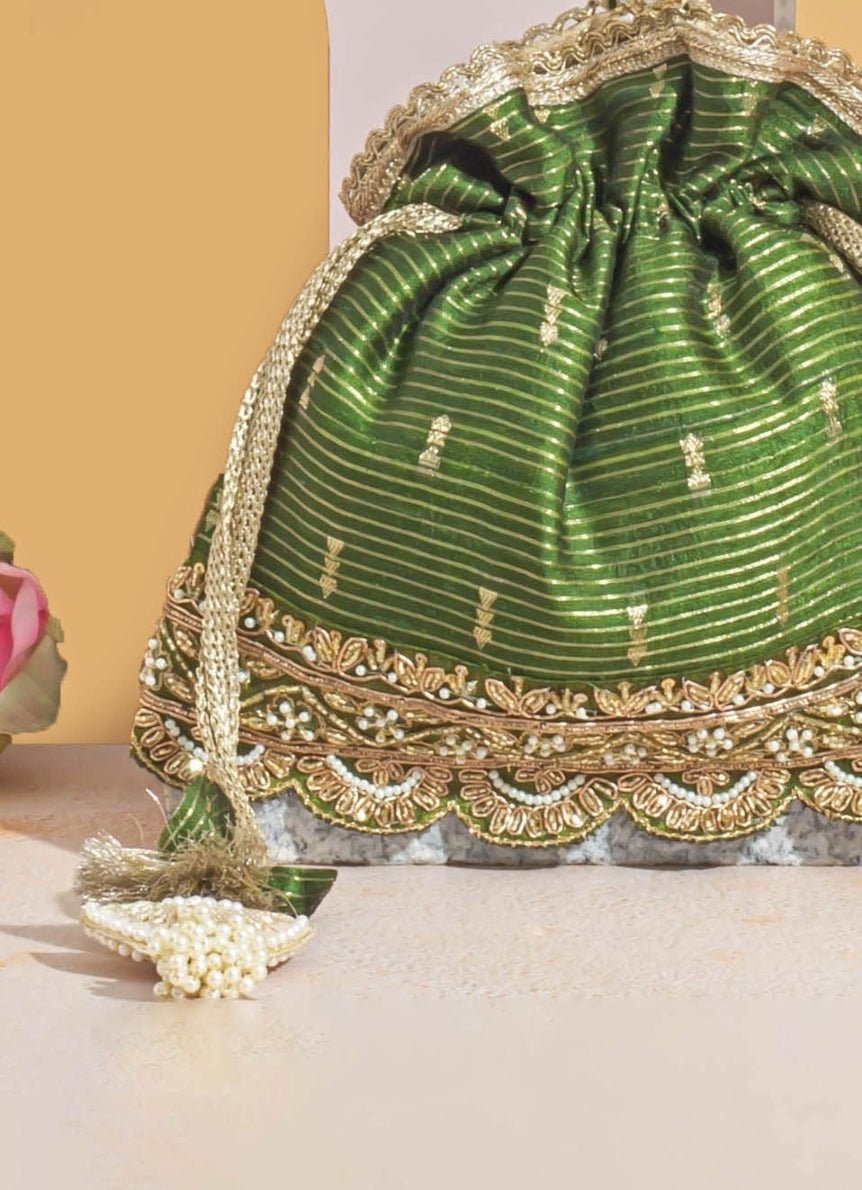 Mehandi Green Woven Potli AMYRA - Fabilicious Fashion