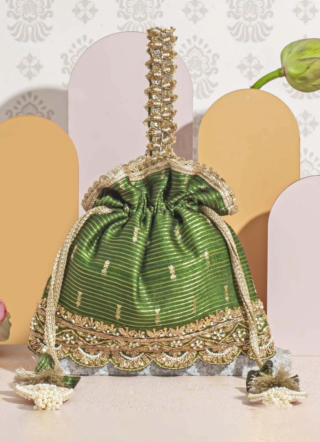 Mehandi Green Woven Potli AMYRA - Fabilicious Fashion