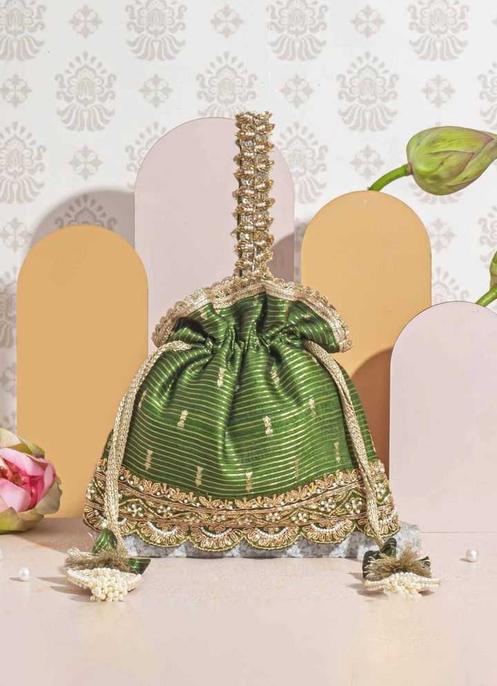 Mehandi Green Woven Potli AMYRA - Fabilicious Fashion